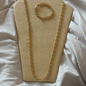 Erwin Pearl  Gold tone vintage Chain Necklace and Bracelet Set